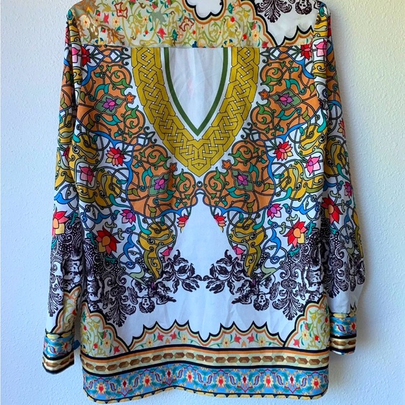 Vipavadee Multi Color Shirt Womens Size S Button Front Bohemian Artsy Cotton - Picture 2 of 8